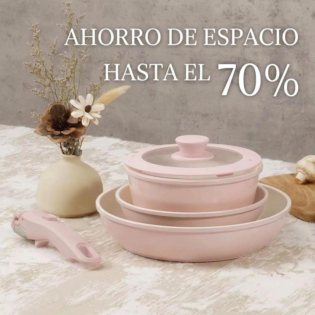 Set de cocina antiadherente rosa con mango desmontable - 6 piezas miniatura 2
