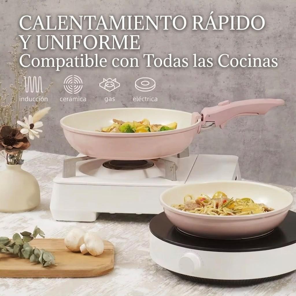 Set de cocina antiadherente rosa con mango desmontable - 6 piezas miniatura 3