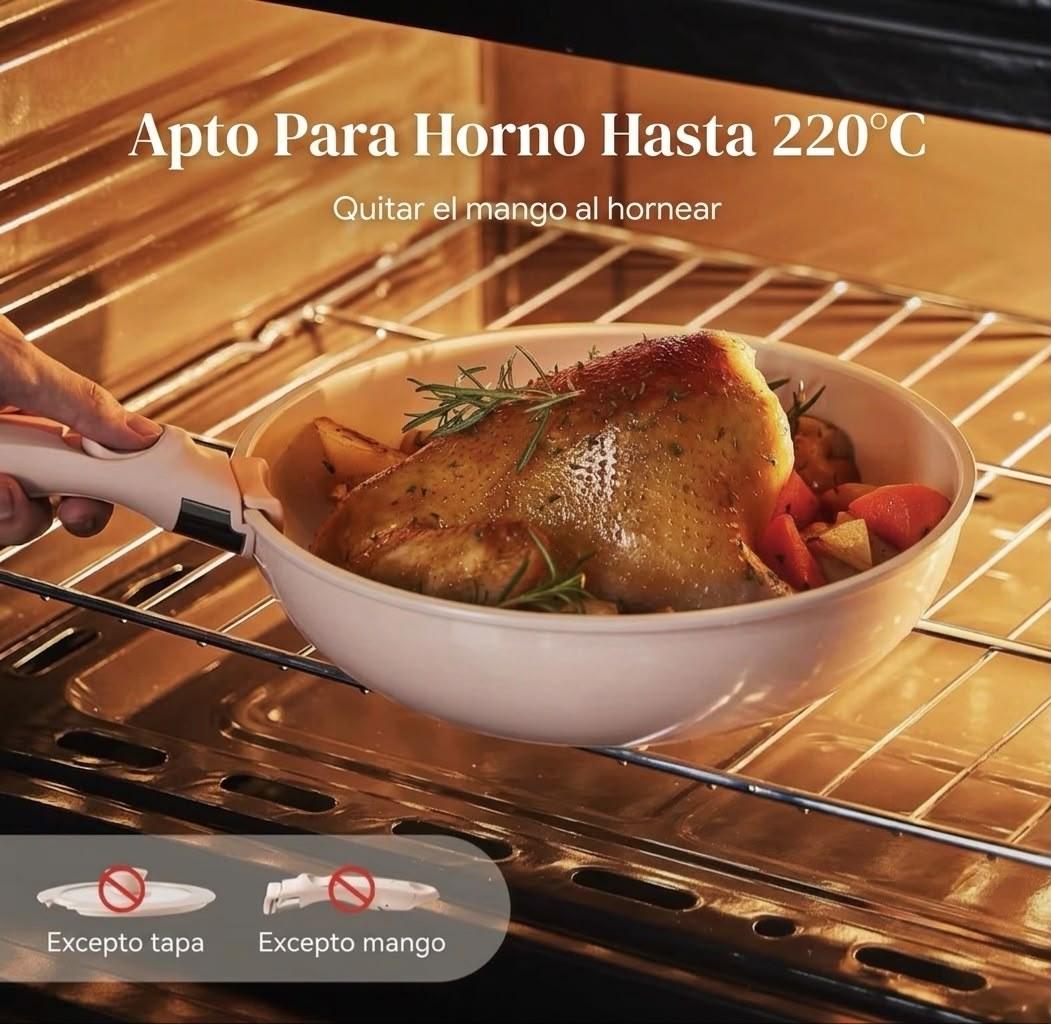 Set de cocina antiadherente rosa con mango desmontable - 6 piezas miniatura 4