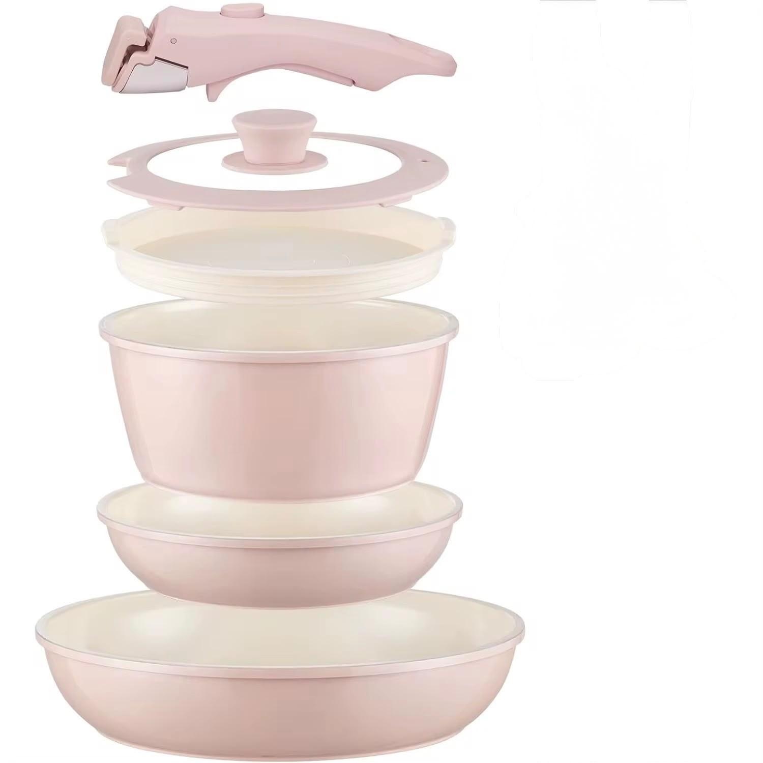 Set de cocina antiadherente rosa con mango desmontable - 6 piezas - imagen 1